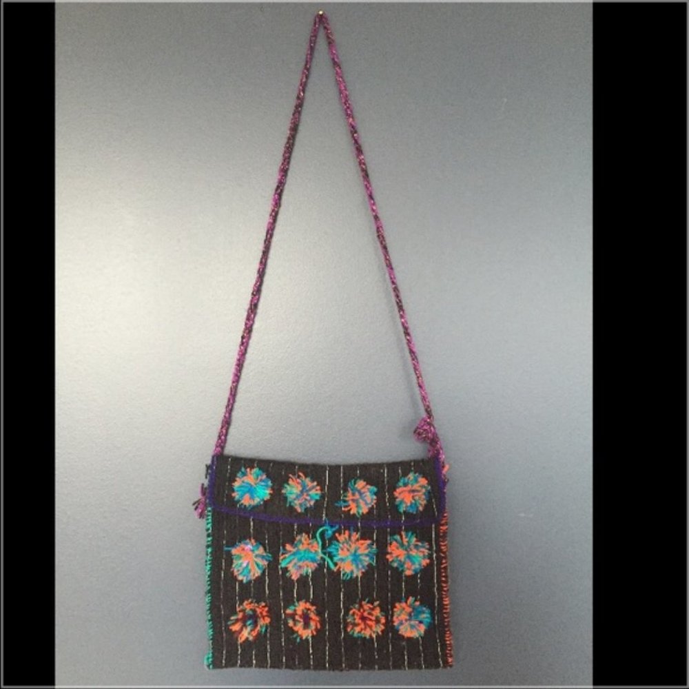 Handmade Mexican Pom Pom Starburst Crossbody Bag